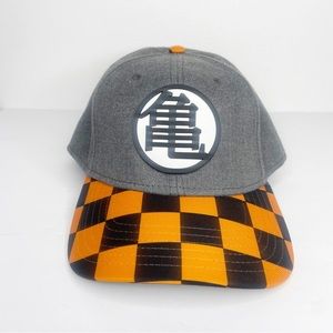 DRAGON BALL Z Master Roshi Kanji Checkered Curved Snapback Hat OSFM Gray Orange